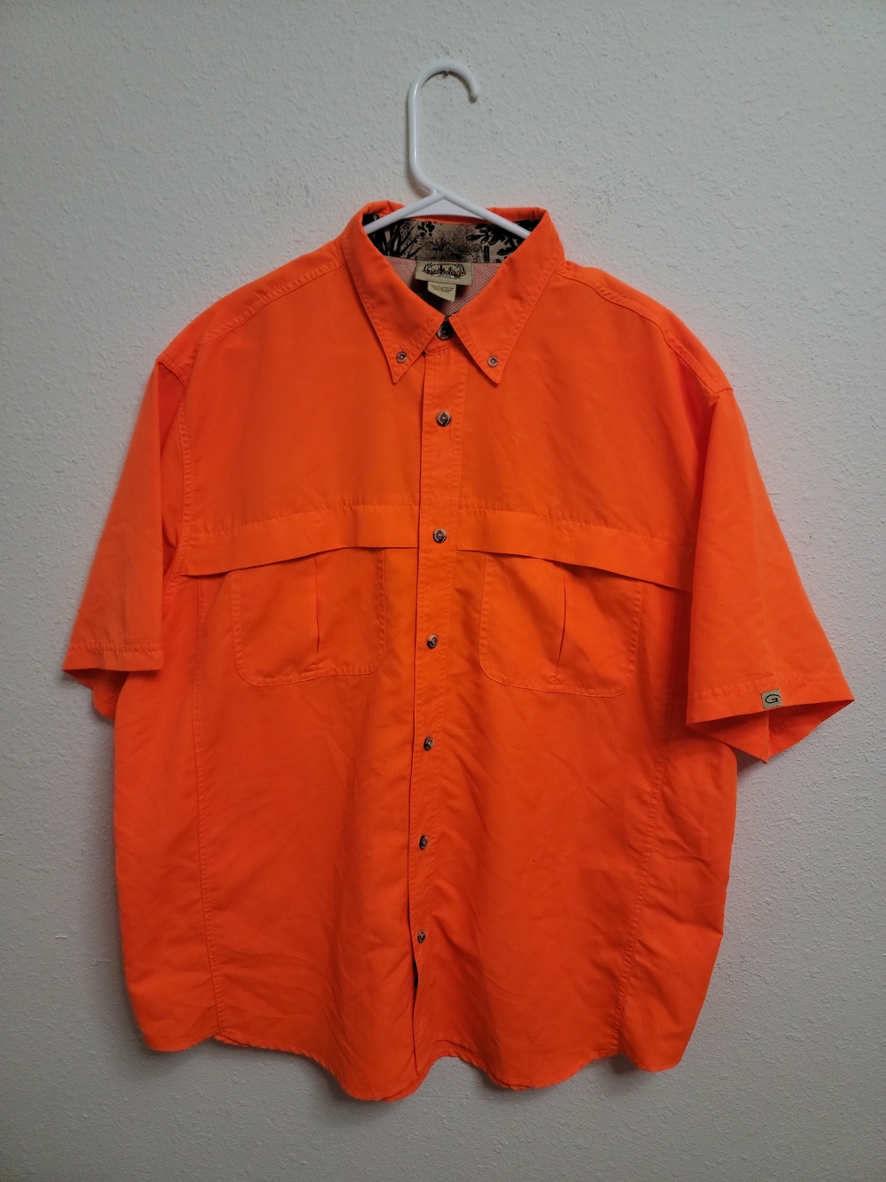 Game Guard Bright Orange Vented Short Sleeve Button Shirt Men's Large